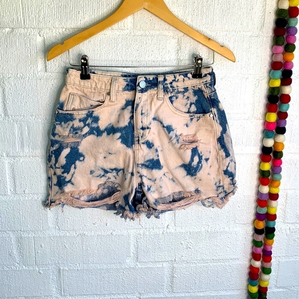 BP Tie Dye Paint Splatter High Rise Denim Raw Hem Shorts sz 28